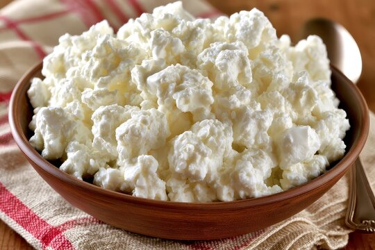 Alternate view of small curd cottage cheese in a glass bowl in a quiet natural habitat