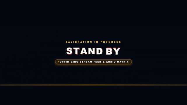 Digital calibration in progress standby text graphic motion design overlay against black background featuring glowing lines