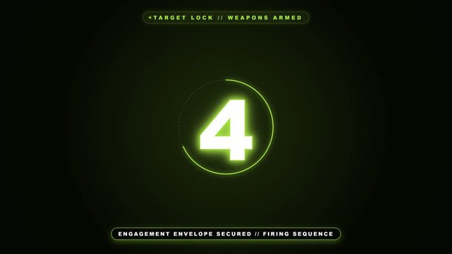 Futuristic tactical countdown interface displaying bright glowing numbers with military heads up display elements inside dark cyberspace