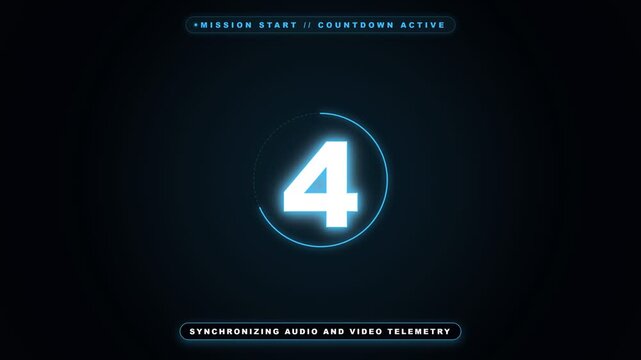 Futuristic digital countdown interface glowing with bright blue light numbers against dark background environments