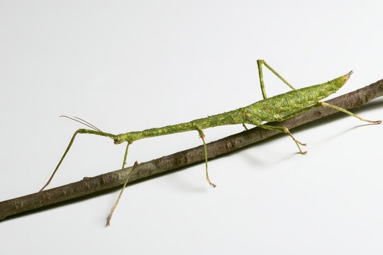 Close view of stick insect balanced on a twig with practical product detail