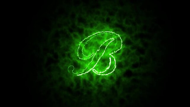 Neon glowing alphabet fire sign animated text from B, Capital letter B with a green neon effect and color technology motion animation video, capital alphabets neon animation,