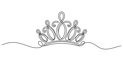 Continuous single line drawing of a royal crown tiara symbol for princess queen or king icon design isolated on a plain white background for simple art Vector, illustration © Rimi Kailash Arts