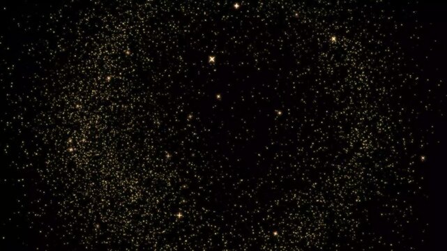 Particles glowing in the dark night sky forming an abstract constellation pattern with sparkling lights scattered across the deep black background creating a magical atmosphere.