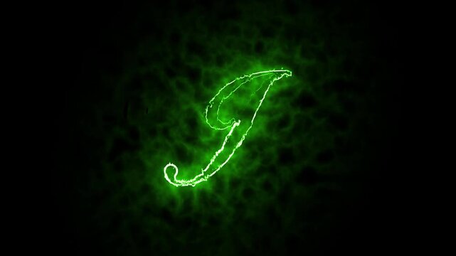 Neon glowing alphabet fire sign animated text from J, Capital letter J with a green neon effect and color technology motion animation video, capital alphabets neon animation,