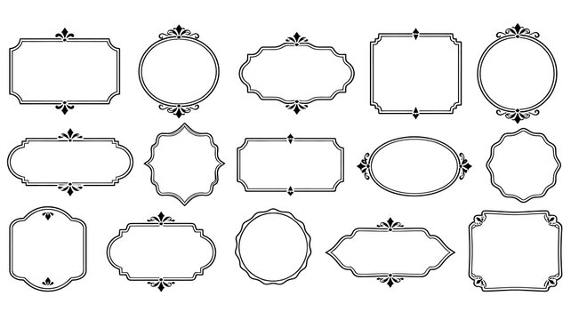 Vintage frames set, elegant retro decorative borders and labels, antique ornate vector elements for design
