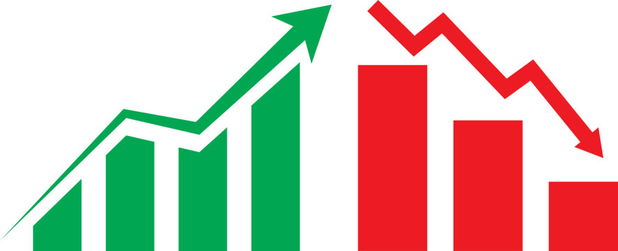 Green Profit Growth and Red Loss Bar Chart Icon Set | Financial Performance Vector