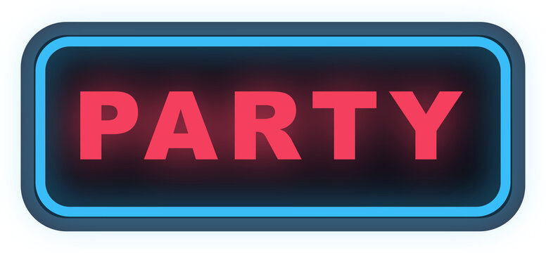 Party neon sign glowing on transparent background