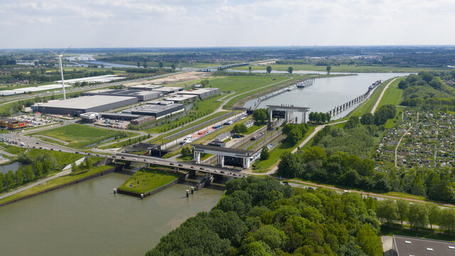 Aerial view of Prinses Beatrixsluis lock complex in Nieuwegein Netherlands