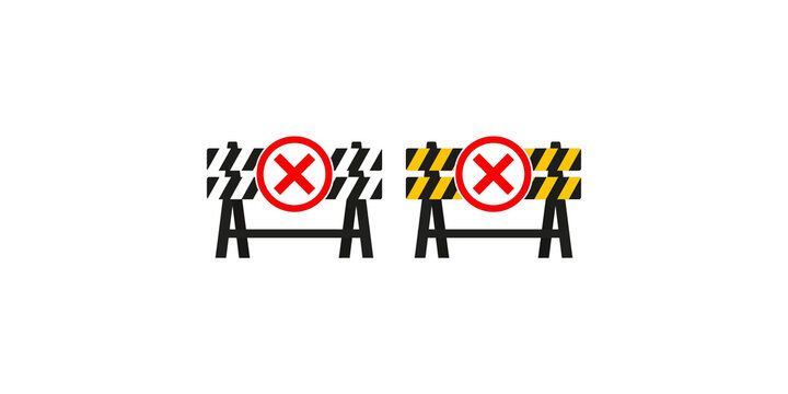 Road barrier icon set with cross prohibition symbol for traffic control and construction site safety management.