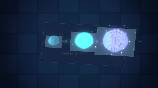 Three AI brains growing in complexity top down view coming to life