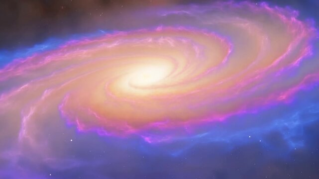 Spiral galaxy glows with sweeping arms across a colorful star field in deep space