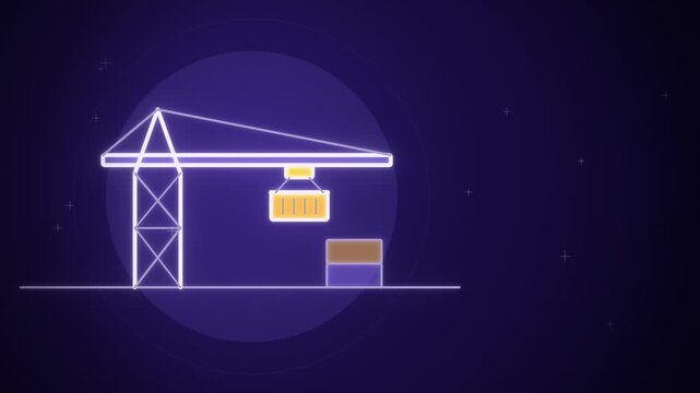 Harbor gantry crane moving shipping container above cargo stack loop