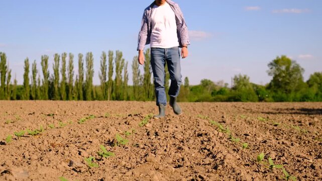 Farmer in the field. Selective focus.