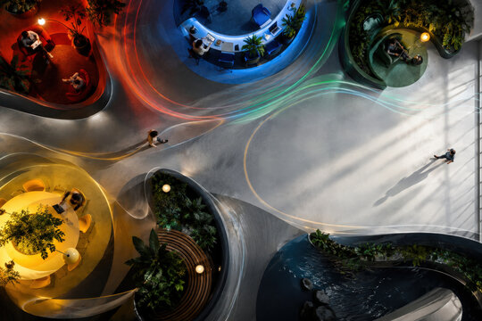 Workplace Neuroinclusion Visualized Through Colorful Neural Pathways and Adaptive Work Patterns