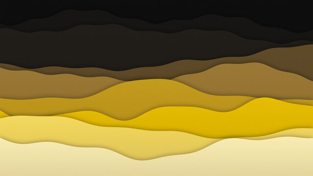 Layered papercut wave background with dark gold and black gradient dune shape for banner poster design