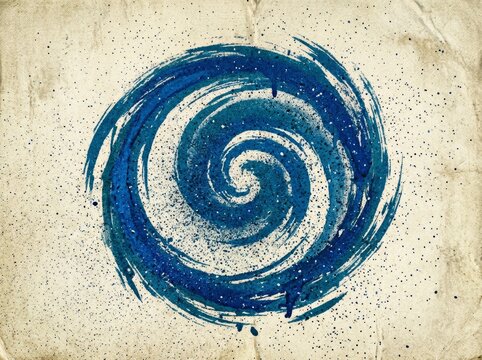 Grainy blue spiral brush stroke with spray texture. brush strokes texture with scattered tiny dots. Retro background