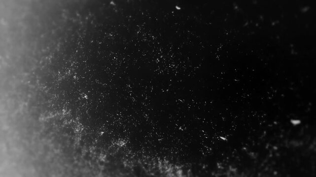 Fine particles suspended against a dark background with diffuse light along the left edge