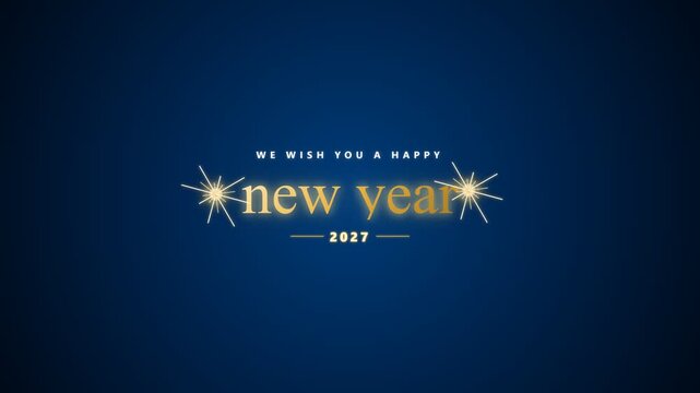 New Year greeting text animation on blue background