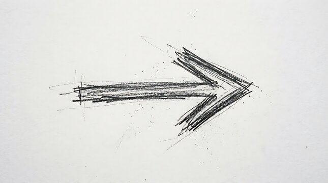 Rough sketched black arrow pointing right on textured light background for direction and navigation concepts.