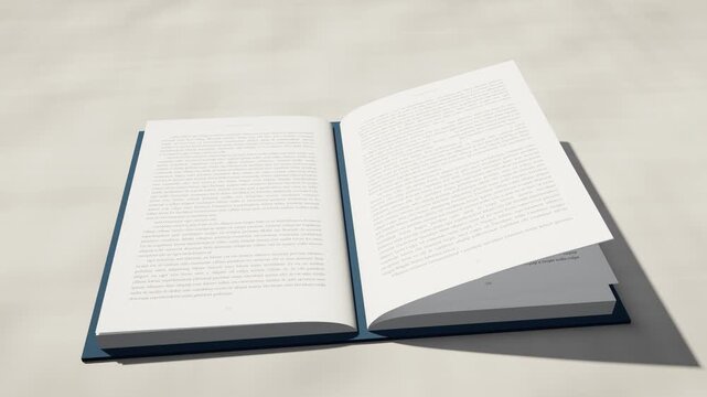 Open book with pages fluttering in the wind on a linen tablecloth in bright sunlight, seamless loop