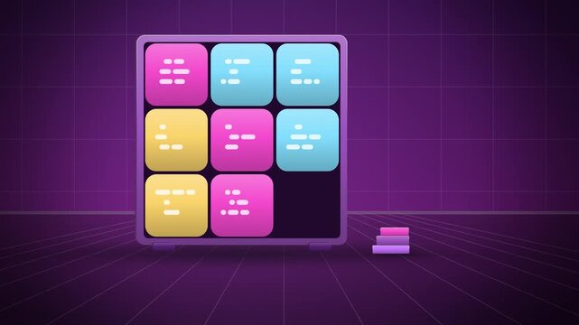 Purple sliding puzzle solving itself with code close-up looping motion