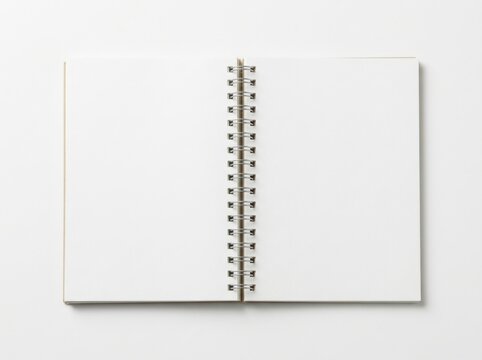 Open spiral notebook with blank white pages for notes and creative drawing