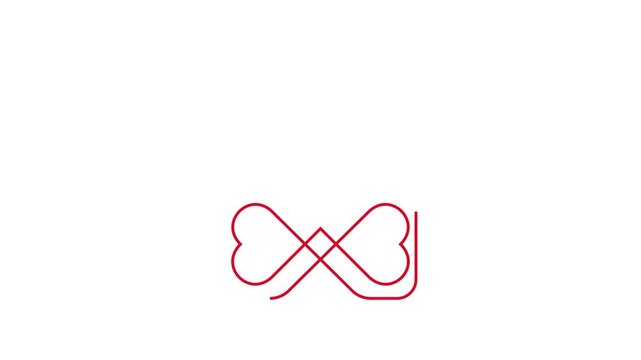 Minimalist line animation of a house and heart infinity symbol, red continuous stroke for real estate and love concepts