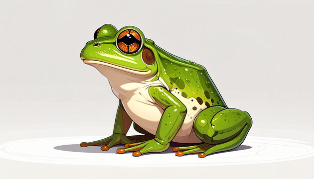 Green frog with large orange eyes digital illustration