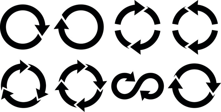 A collection of circular arrow icons and infinity symbols presented as vector graphics