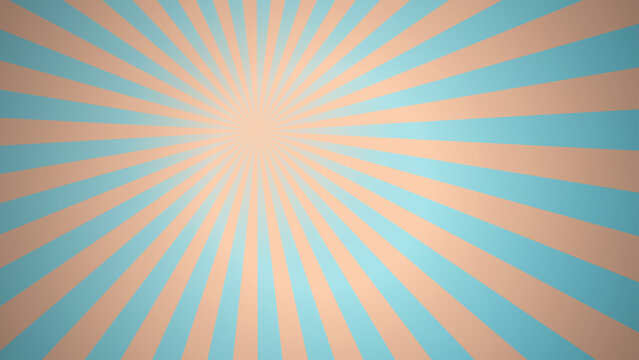 Retro sunburst ray background in blue and peach tone for vintage poster banner card design template