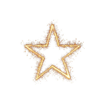 Golden Five Point Star Shaped Firework Burst with Sparkling Glitter Trails