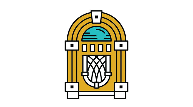 Vintage golden jukebox vector illustration featuring retro audio equipment details and bold outline style