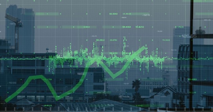 Displaying green overlay on office window, showing thick line chart, waveform, grid labels
