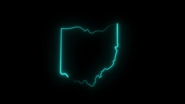 This video neon glowing color red Ohio map animated. Ohio map icon animation with a neon effect. 4k video animation