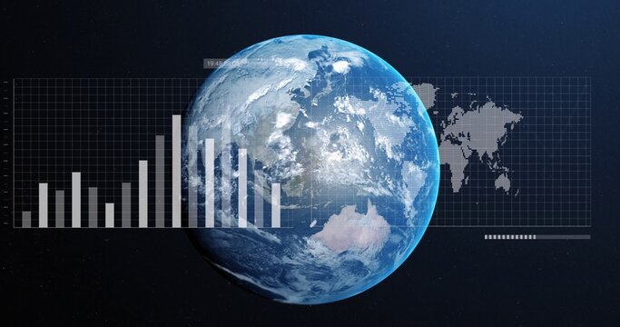Displaying planet Earth in outer space, showing clear grid and HUD data overlay over star field