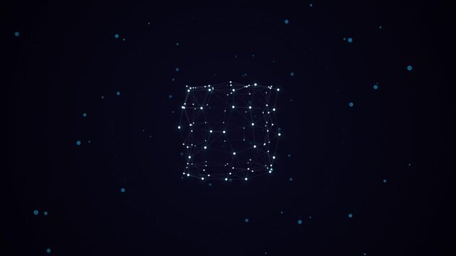  Dark space with floating star cluster and glowing cube grid loop   