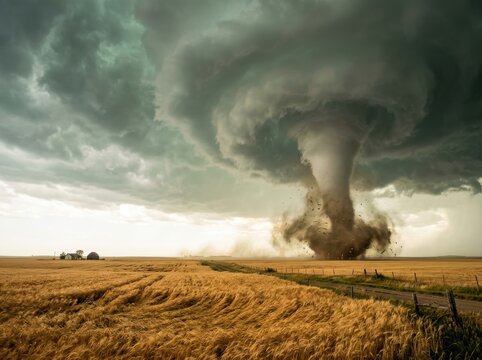Twister Over Wheat Field in a Stormy Rural Landscape
