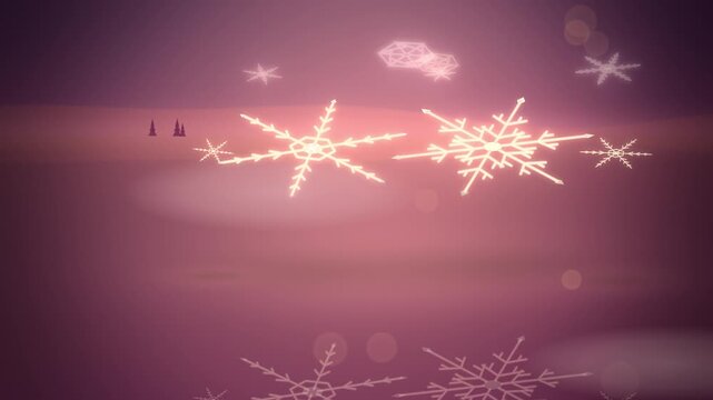 Pink two interlocking snowflakes tilted view appearing