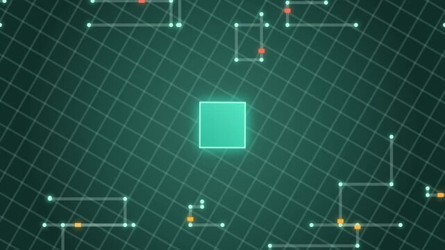 Dark tech circuit board pattern with glowing nodes and lines loop