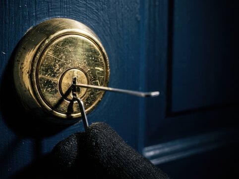 Locksmith Picking Brass Door Lock for Security and Access Concept