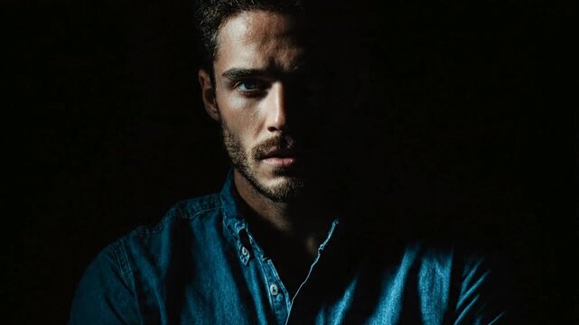 A man in a denim shirt with a bewildered look on his face.