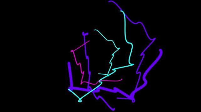 Colorful neon squiggle lines shifting on dark backdrop squiggles glowing