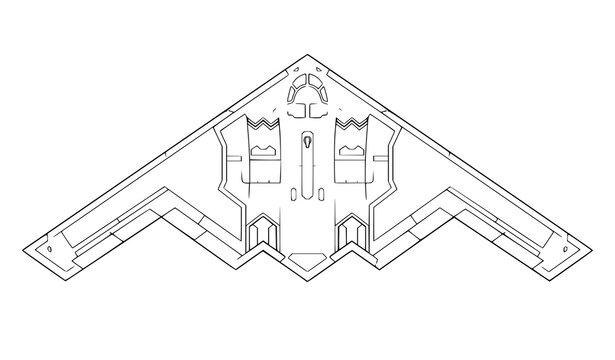 B-2 Spirit Bomber Top Down Technical Outline Aviation Vector Art