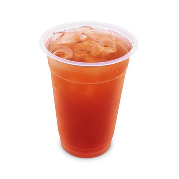 Iced Tea with Ice Cubes in Transparent Plastic Cup