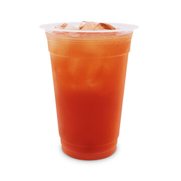Iced Tea with Ice Cubes in Transparent Plastic Cup
