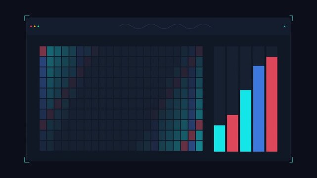 Modern data visualization chart with color coded matrix and bar graphs evolving over time