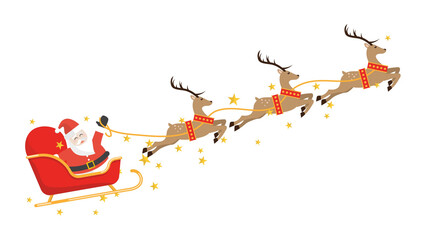 Santa Claus flying in sleigh with reindeers line illustration © Sushant