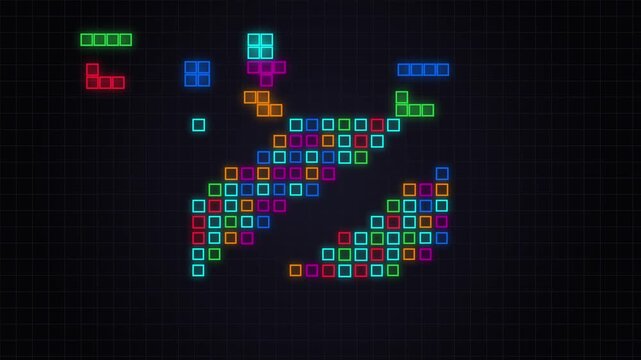 Retro arcade blocks falling and stacking pattern loop