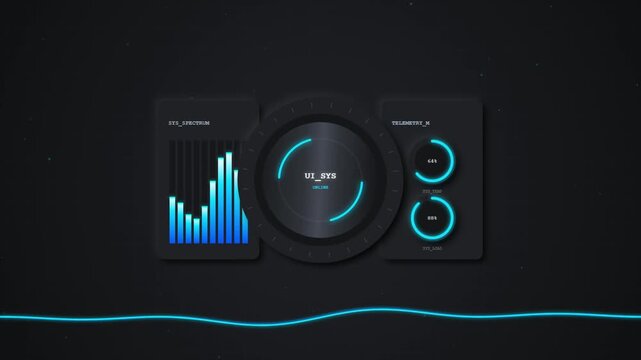 Sci-fi dark HUD interface telemetry and audio visualizer panel loop